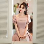 粉色晚礼服短款韩版伴娘服平时可穿小个子日常生日晚装连衣裙女夏