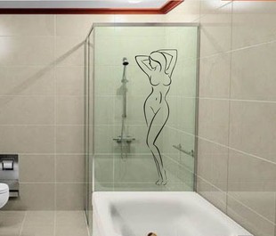 墙贴沐浴性感美女人物，壁贴玻璃装饰贴纸，防水卫生间平面pvc画