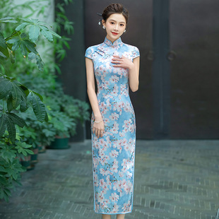 2024夏真丝(夏真丝)旗袍年轻气质，长款改良版女中式桑蚕丝连衣裙高品质