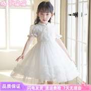 女童旗袍裙夏装白色新中式儿童生日礼服公主裙女孩泡泡袖连衣裙子