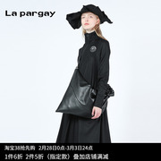纳帕佳简洁立领连衣裙2023秋装女式黑色长袖中长款休闲裙子