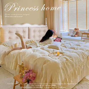 法式实木床现代简约1.8米主，卧室双人软包温莎床，白色公主床奶油风
