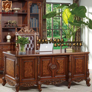 美式实木书桌办公桌家用复古雕花别墅高端电脑桌，大班台老板桌定制
