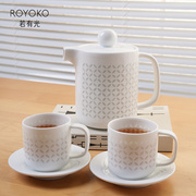 高档景德镇若有光陶瓷咖啡杯手工玲珑瓷茶具套装简约创意咖啡壶凉