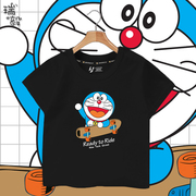 哆啦A梦机器猫叮当猫滑板可爱动漫短袖T恤衫男女儿童装学生款半袖