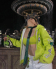 ()自主克罗Mattyboy涂鸦荧光果绿色拉链连帽衫卫衣外套男女