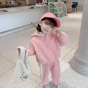 女童连帽卫衣运动套装儿童冬装两件套洋气时髦小童冬季女宝宝
