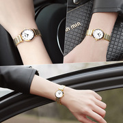 冠琴镶钻手表钢带石英表，女款时尚圆形精钢男款，普通国产腕表