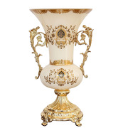 欧式合金玻璃大花瓶奢华别墅样板房软装饰品摆件美式高脚双耳花瓶