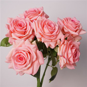 仿真玫瑰花单枝逼真手感保湿玫瑰大朵假花客厅餐桌样板间装饰花艺