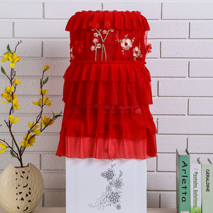 两件套饮水机罩防尘罩家用客厅韩式欧式蕾丝布艺立式桶装红色