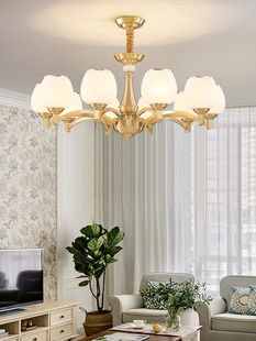 宏灯美式简约客厅吊灯创意餐厅现代轻奢卧室欧式全铜大厅灯具灯饰