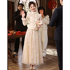 敬酒服2023新娘旗袍，香槟色订婚礼服裙，中式结婚长袖加厚冬季女