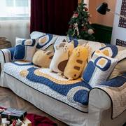 地中海蓝色北欧沙发垫，简约现代秋冬保暖坐垫，客厅防滑沙发巾套罩盖