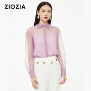 ZIOZIA女装夏款紫色透明长袖衬衫内搭吊带可拆卸QBL22403Q