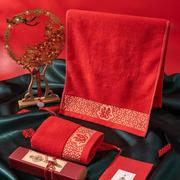 中国红色双喜毛巾一对结婚订婚陪嫁回礼寿字柔软不掉色礼盒装