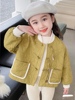 女童秋冬保暖果绿色加厚加绒轻薄外套姜黄色盘扣新中式中国风棉衣
