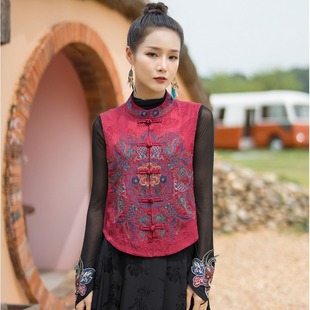 民族风女装2023春季中国风，传统复古立领，盘扣刺绣唐装马甲外套