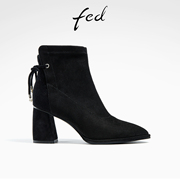 fed高跟短靴冬季靴子，尖头时装靴后绑带，瘦瘦靴女款r1128-zf531