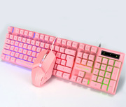 火师键盘鼠标粉色七彩发光USB有线键鼠电脑笔记本公打字游戏