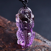 天然紫水晶貔貅吊坠，男款女项链皮丘财运开运情侣霸王貔恘挂件