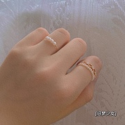 可调节日式超美复古简约珍珠开口戒指时尚INS韩版指环优雅A56