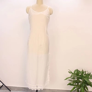 旗袍打底衬裙吊带内搭舒适透气纯色中长款白色修身显瘦真丝棉裙子