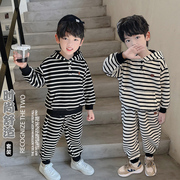 男童春装套装20243-5-8周岁，韩版儿童条纹卫衣宝宝，纯棉两件套9