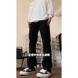 布老哥(布老哥)blog黑色显瘦毛边，窄版直筒裤，微中弹显高休闲牛仔裤长裤k554