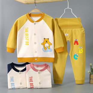 新生婴儿男女宝宝秋衣，秋裤两件套装纯棉对襟，开衫背带开档裤外穿秋