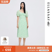 ELLASSAY歌力思2023夏季茶歇碎花泡泡袖连衣裙女EWD342Y02200