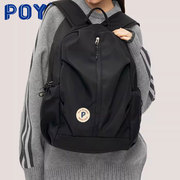 poy®黑色双肩包男女生大容量，高中生大学生潮书包背包女双肩