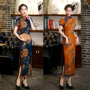 老上海复古民族风长款短袖旗袍2023春季改良中老年女士旗袍裙