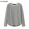 拉夏贝尔/La Chapelle秋季圆领条纹长袖T恤女韩版百搭打底衫