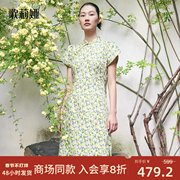 歌莉娅新中式国风旗袍连衣裙夏装女绿色印花裙子出游1B5R4K09A