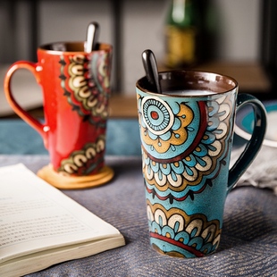 马克杯大容量创意个性潮流陶瓷杯带盖勺北欧INS咖啡杯水杯子家用