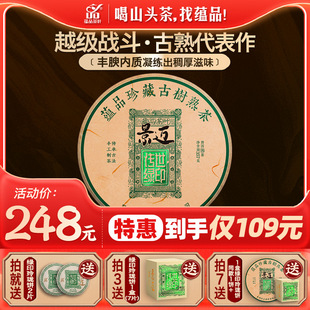 蕴品茶叶2020年春茶，《绿印-景迈》古树普洱茶，熟茶七子饼茶357g