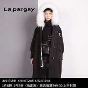 Lapargay纳帕佳2023秋冬女式黑色中长款连帽保暖羽绒服棉服