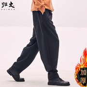 中国风毛呢裤(毛呢裤)男宽松休闲裤，萝卜裤男冬季大码羊毛裤子男长裤哈伦裤