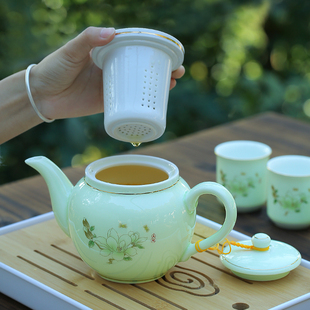 陶瓷茶壶带过滤网大容量，家用冲泡茶器，大号功夫茶具单壶茶杯子套装