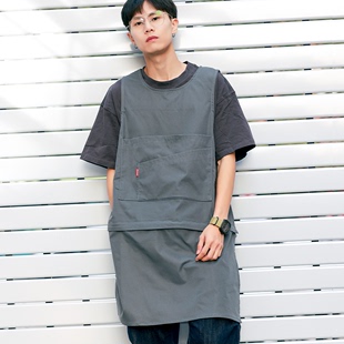 日式防泼水罩衣两穿围裙拼接定制logo餐饮厨房，工作服男女轻工装