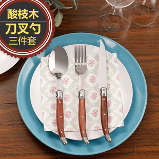 木柄牛排叉盘子套装高档西餐餐具家用西餐叉两件套欧式叉子