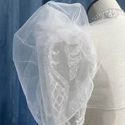 新娘婚纱礼服手工珍珠纱披肩泡泡袖抹胸一字肩配饰婚礼重工小外套