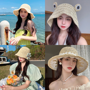 春夏季草帽女士海边度假太阳帽户外沙滩，防晒透气可折叠遮阳帽