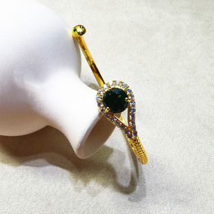 欧美简约个性大牌设计师手环链镀金金蛇开口式绿色锆石满钻手镯女