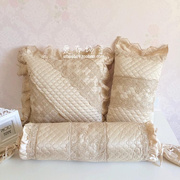 欧式公主床上用品绸缎香槟金色方形枕抱枕可爱蕾丝花边靠垫糖果枕