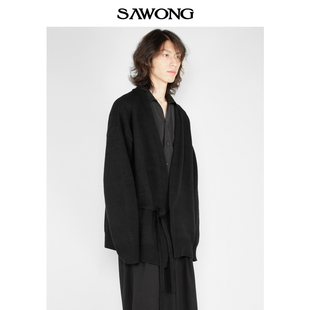 SAWONG原创设计日系复古冷淡个性小众不规则门襟毛衣休闲针织外套
