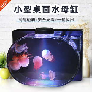 迷你桌面专用小水母缸鱼缸赤月，海月巴布亚硝，斗鱼家用小型发光观赏