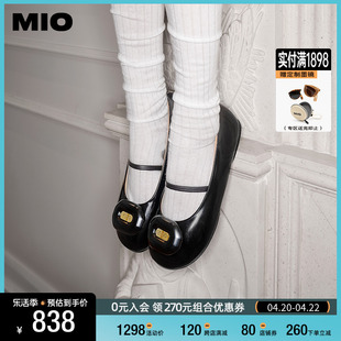 MIO米奥2024年春季圆头平跟法式浅口单鞋一字带显瘦芭蕾鞋女鞋