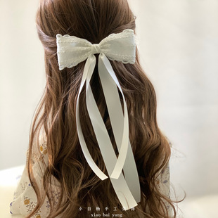 白色新娘蝴蝶结飘带发饰 甜美古风蕾丝发卡 气质花边发夹头绳发圈